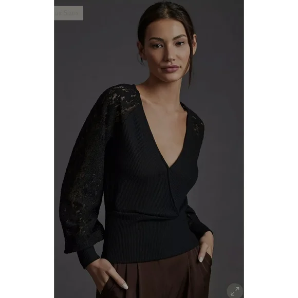 Anthropologie Sweaters Nwt Anthropologie Faux Wrap Lace Sleeve